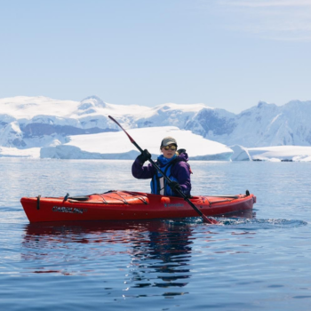 Dr Shona Main kayaking in Antartica