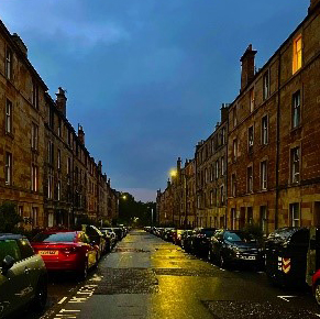 Atmospheric shot of an Edinburgh street at night