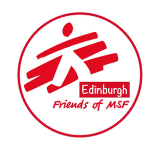 Edinburgh Friends of MSF logo. A red and white logo with the name of the Society plus a human figure on red background.