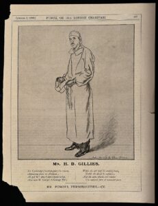 Outline black and white sketch of Harold Gilles in scrubs.