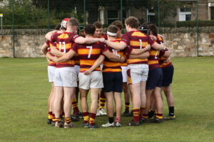 Rugby players in a tight scrum