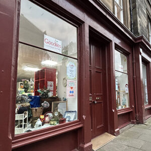 Exterior image of the facade of the Goodies charity shop