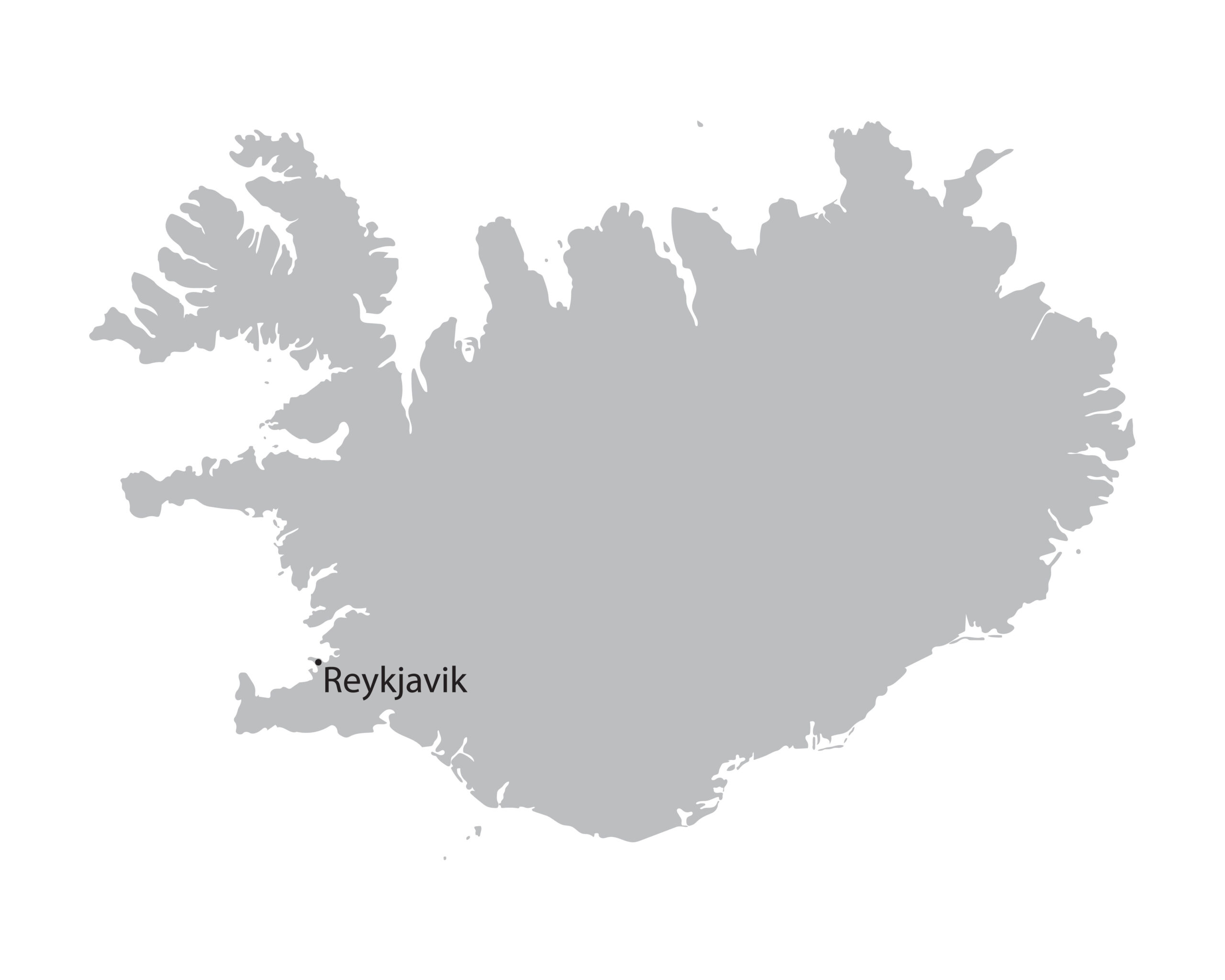 grey map of Iceland with indication of Reykjavik