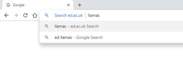 screenshot of omnibox searching ed.ac.uk for llamas