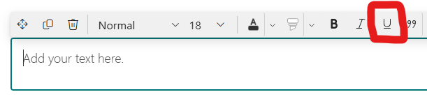 SharePoint's text editor buttons, with the underline button highlighted