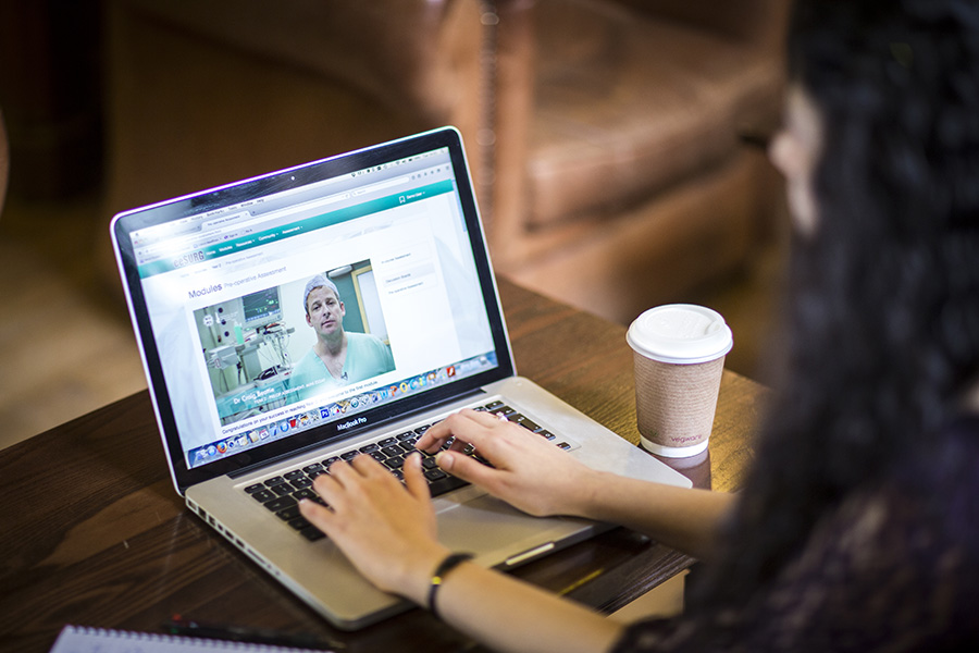 Woman studying surgery online