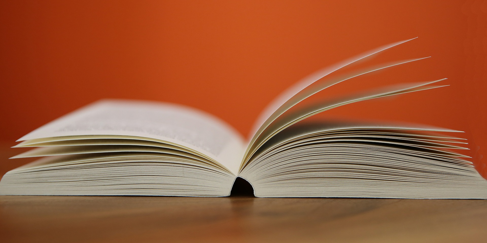 Image of an open book against an orange background