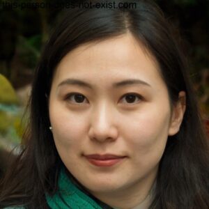 An AI-generated photo: depicts a dark-haired woman in her 30s