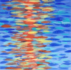Impressionist brushwork of red and blue interwoven picture