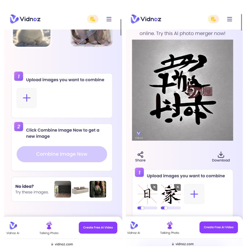 The AI tool "Vidnoz" and the example of AI remix.