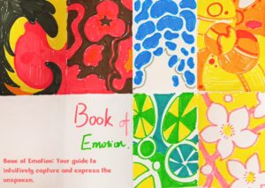 A collage of colorful artwork titled "Book of Emotions1," created by Shitong Tian in 2024.