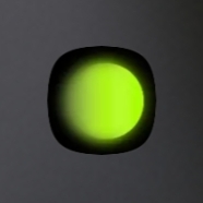 The image is a square app logo with a huge green circle on a black background.