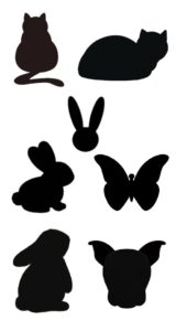 Different animals silhouette,such as rabbits, butterflies and dogs.