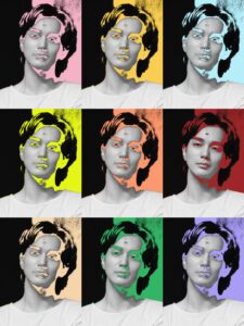 This photo is consists of nine small photos with the same content but different colors. This is a close-up photo of a Korean actor. Through photo editing app, it was adjusted to nine different color versions. Then these nine photos were put together into one big photo.
