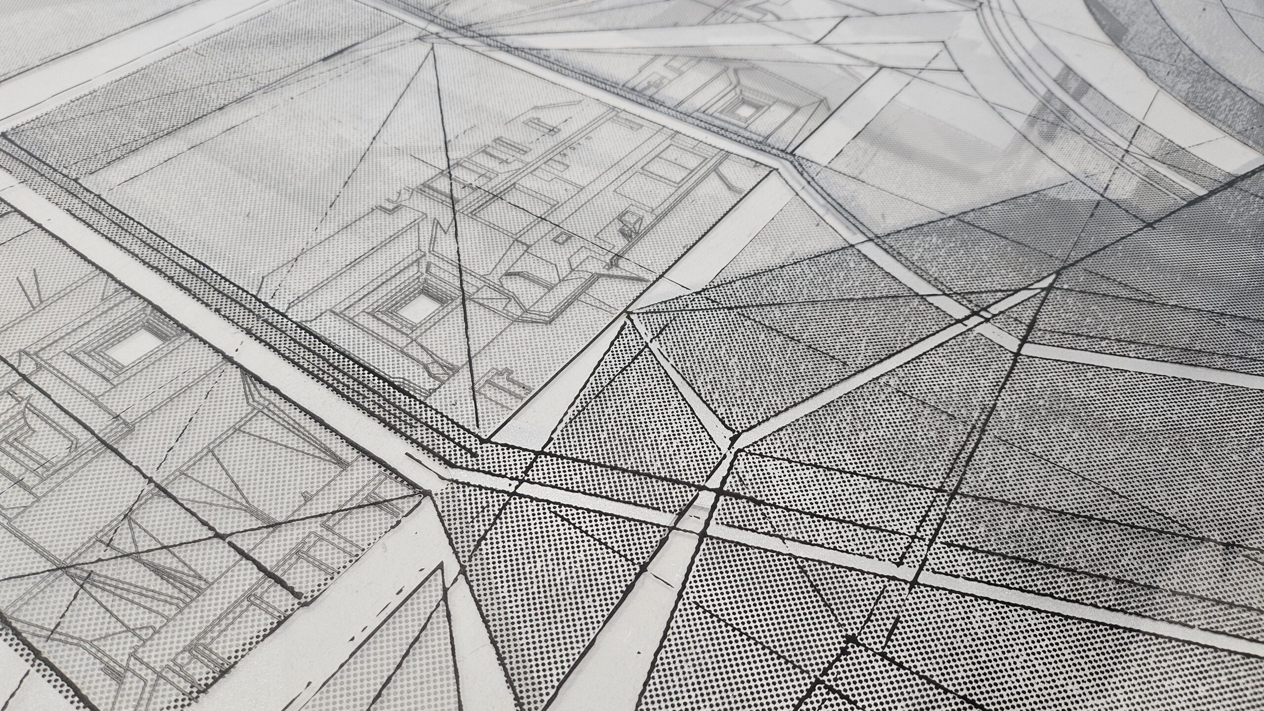 Photograph of abstract spatial drawing printed onto acetate, Floraidh Clark, 2024 Photograph of abstract spatial drawing printed onto acetate