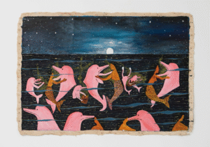 Santiago Yahuarcani, Sin título (Untitled) 2021, natural pigments and acrylic on llanchama, 60 x 87 cm. © Santiago Yahuarcani. Photo- CRISIS Galler.