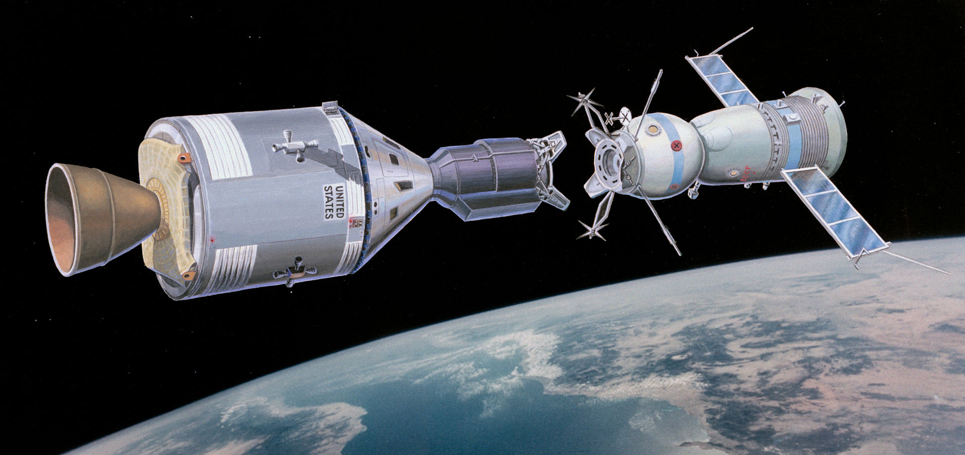 An artist's rendition of the Apollo-Soyuz space link.