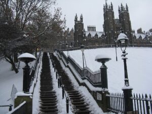 The Playfair Steps in Edinburgh in the snow
