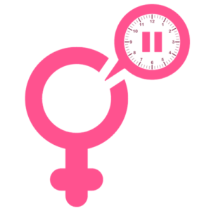 Women symbol with a timer containing a pause button, indicating the menopause.