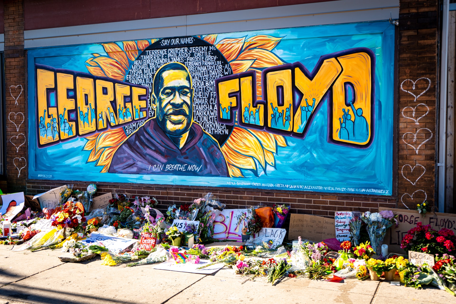 beautiful graffiti mural honoring george floyd from black lives matter protest