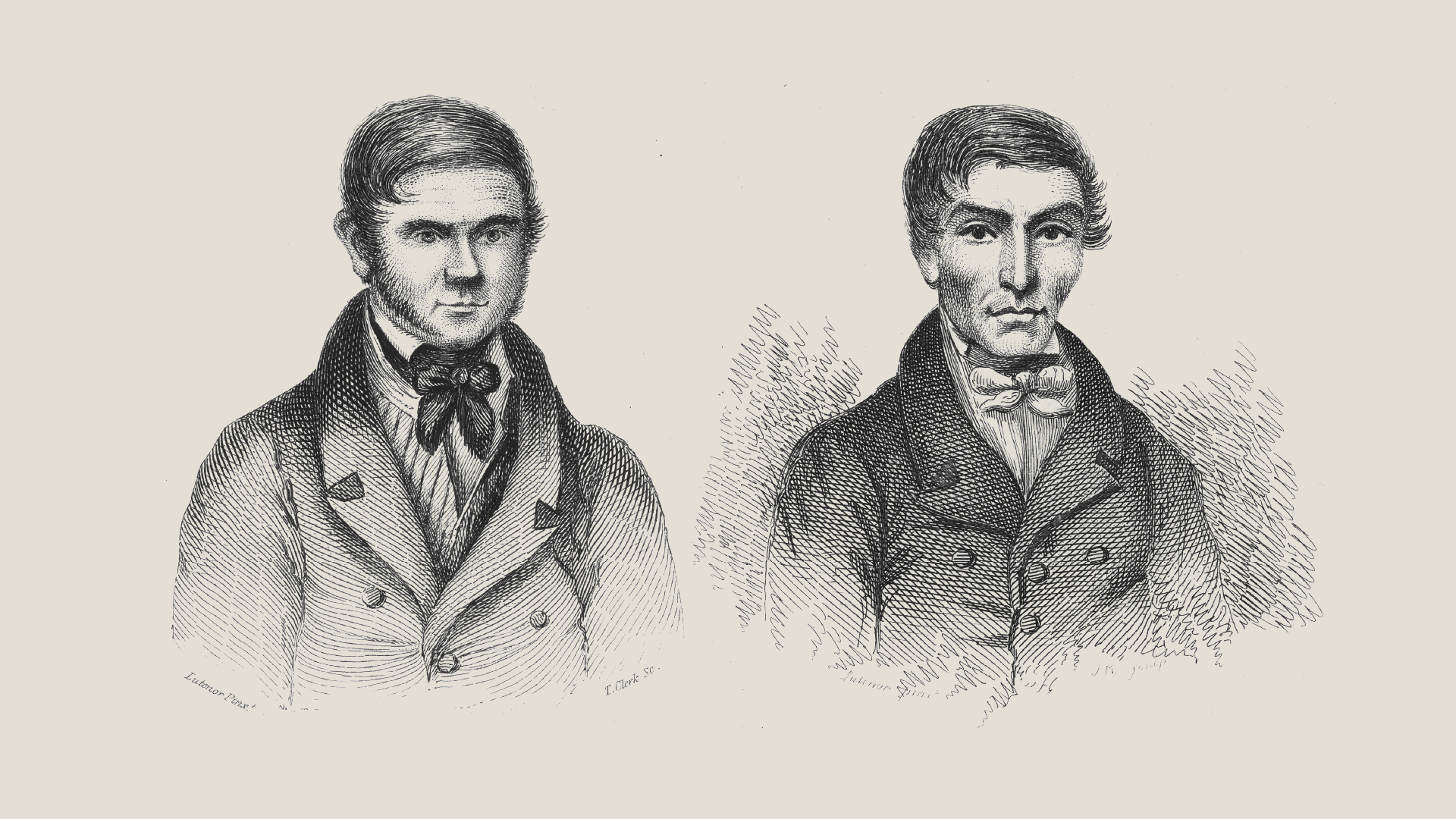 Composite image combining engraved pictures of William Burke and William Hare
