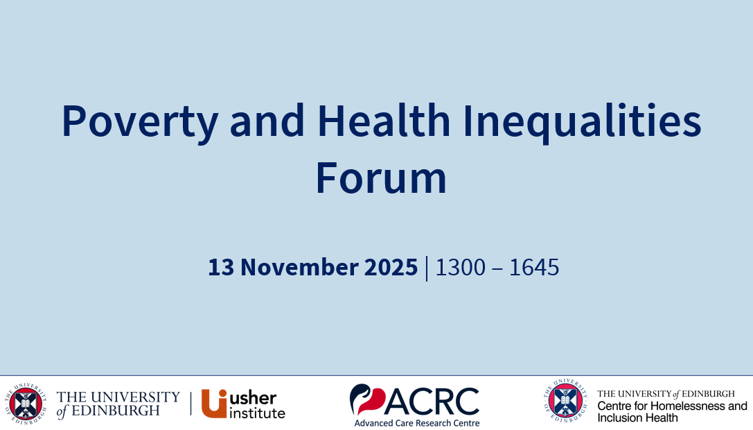 This image says 'Poverty and Health Inequalities Forum' in dark blue text on a light blue background. It acts as a hyperlink to the video recording, which will open on a separate site