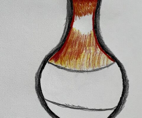 drawing of a bottle with orange matter emerging from it