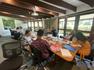 large group of people writing