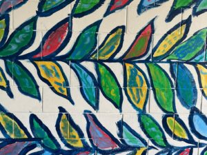 a mural design with leaves