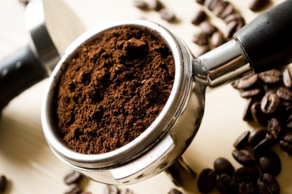 Coffee grounds in portafilter