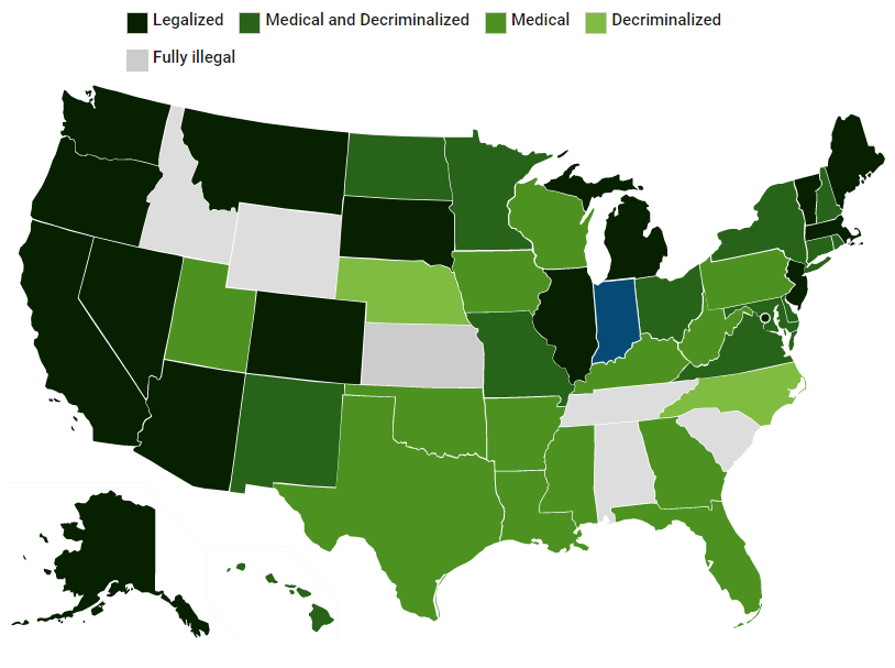 MAP OF MARIJUANA LEGALITY BY STATE