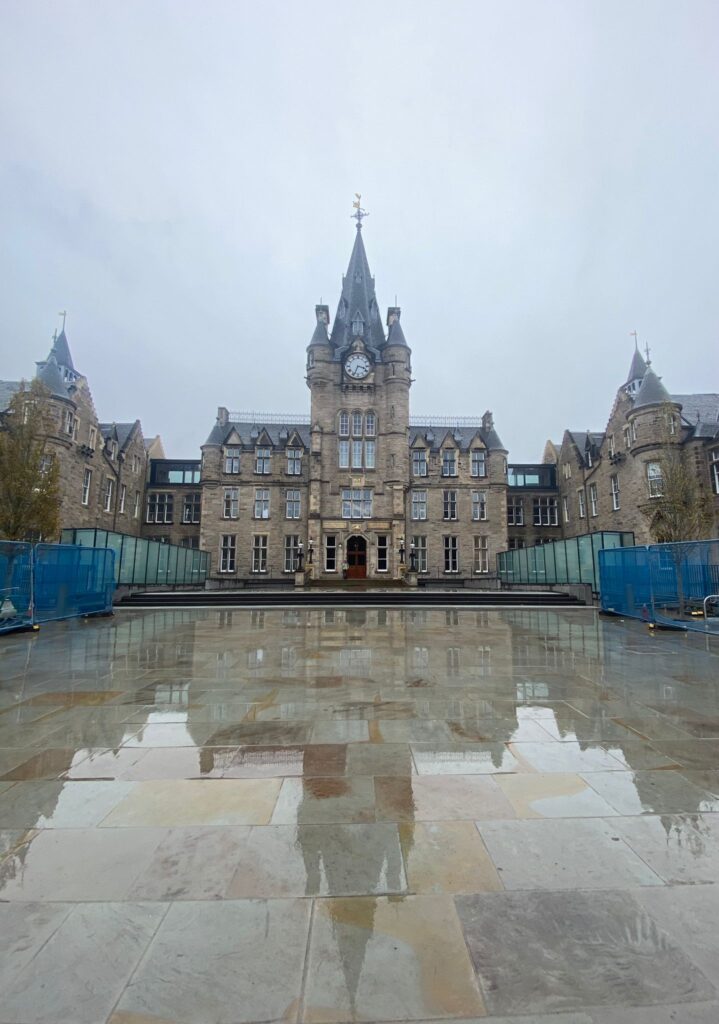 Edinburgh Futures Institute building, on a rainy day.