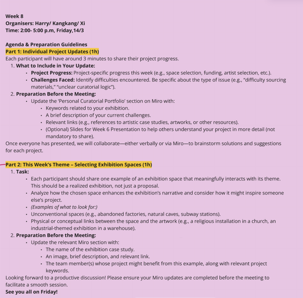 Agenda & Preparation Guidelines for collective meeting