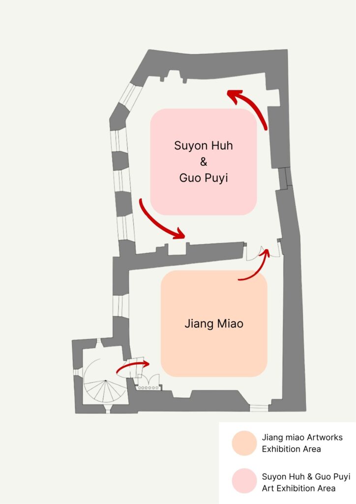 Figure 11. Spatial plan of the exhibition layout within Custom Lane designed by the curator. This is a diagram of the exhibition space's circulation.