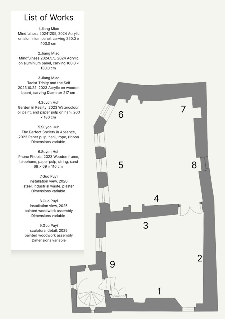 Figure 12. Spatial plan of the exhibition layout within Custom Lane designed by the curator. This is a map showing the distribution of artworks within the exhibition space.