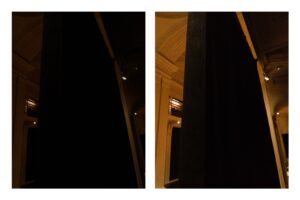 The black curtain Talbot Rice Gallery used in "The dead don't go until we do"