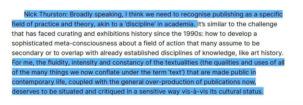 some details in O’Hare, L. (2012) Artists at Work: Nick Thurston