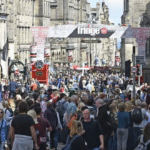 Crowded streets of Edinburgh.