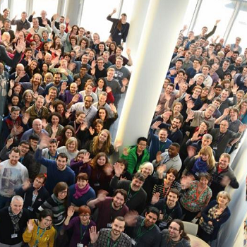 group of people waving at camera at Roslin Institute