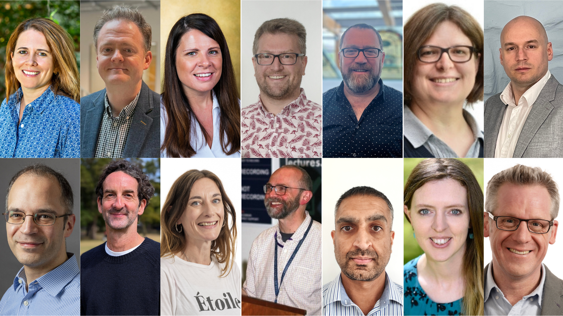 collage image of the headshots from 14 of the professors