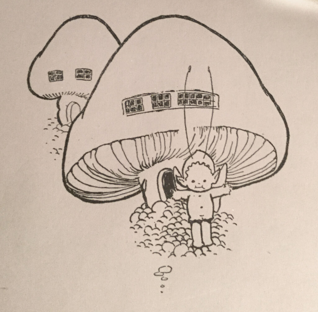 Fairy and mushroom house illustration