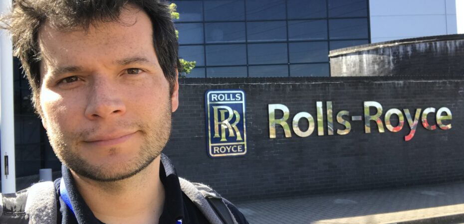 Juan Carlos outside Rolls-Royce site in Derby.