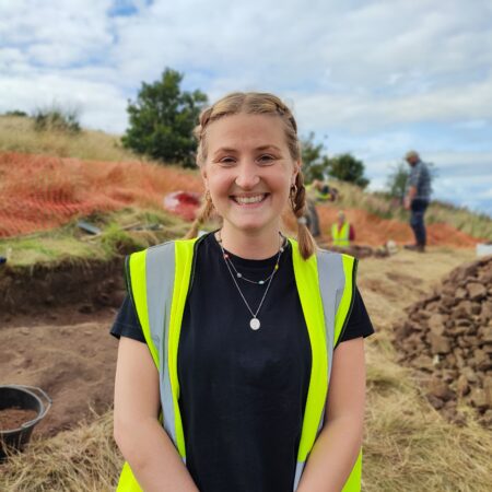 Emily Johnston photographed at Dunsapie Hillfort