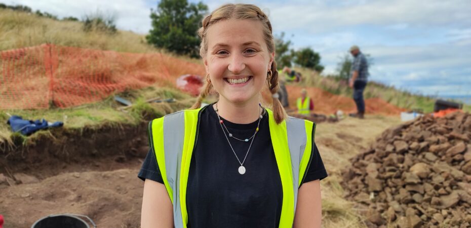 Emily Johnston photographed at Dunsapie Hillfort
