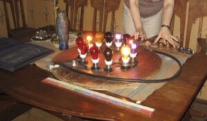 Coloured lights on a board in Scriabin's house
