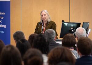 A photo of Prof Sue Welburn speaking at the UK - China Joint Institute Alliance meeting in Brighton, May 2026