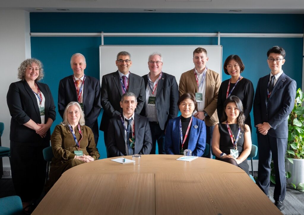 A group photo of the meeting organisers of the UK-China Alliance meeting. (Left to right back row: Gemma Proudley, Prof Luc Moreau, Prof Robin Banerjee, Prof Mike Shipston, Mr Griff Ryan, Ms Lengxin Liu, Mr Chen Zhao. Left to right front row: Prof Sue Welburn, Prof Michael Luck, Minister Counsellor Ms Wei Zhou, Ms Leina Shi.