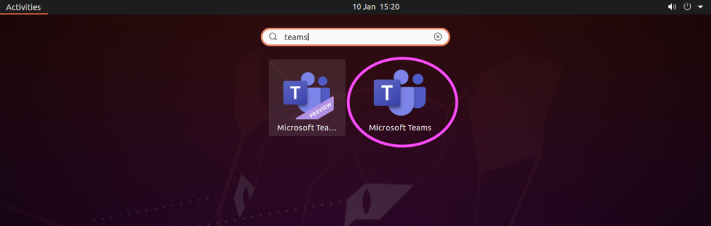 Screenshot showing the Teams PWA after initial setup