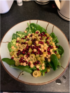 Olive, chickpea, pomegranate salad