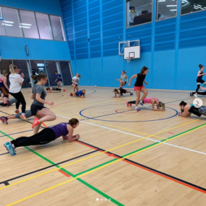 In-action shot of netball team training